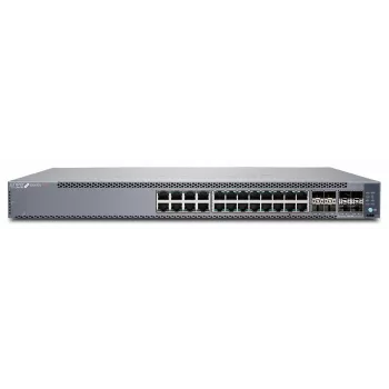 Juniper EX4100 24-port 10/100/1000BaseT PoE+, 4x 10G SFP+ üleslingiporti, 4x 25G SFP28 virnastamis-/üleslingiporti, redundant ventilaatorid, 1 AC toiteplokk JPSU-920-AC-AFO (optika müüakse eraldi) standardtarkvaraga. TAA nõuetele vastav. (EX4100-24P)