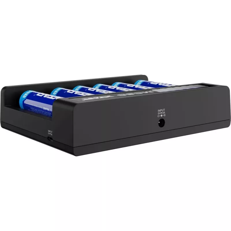 Akulaadija XTAR MC6C mitmepesaline nutilaadija silindrilistele liitium-ioon akudele, 6 pesa, toetab 18650/21700/AA, 5V sisend, must