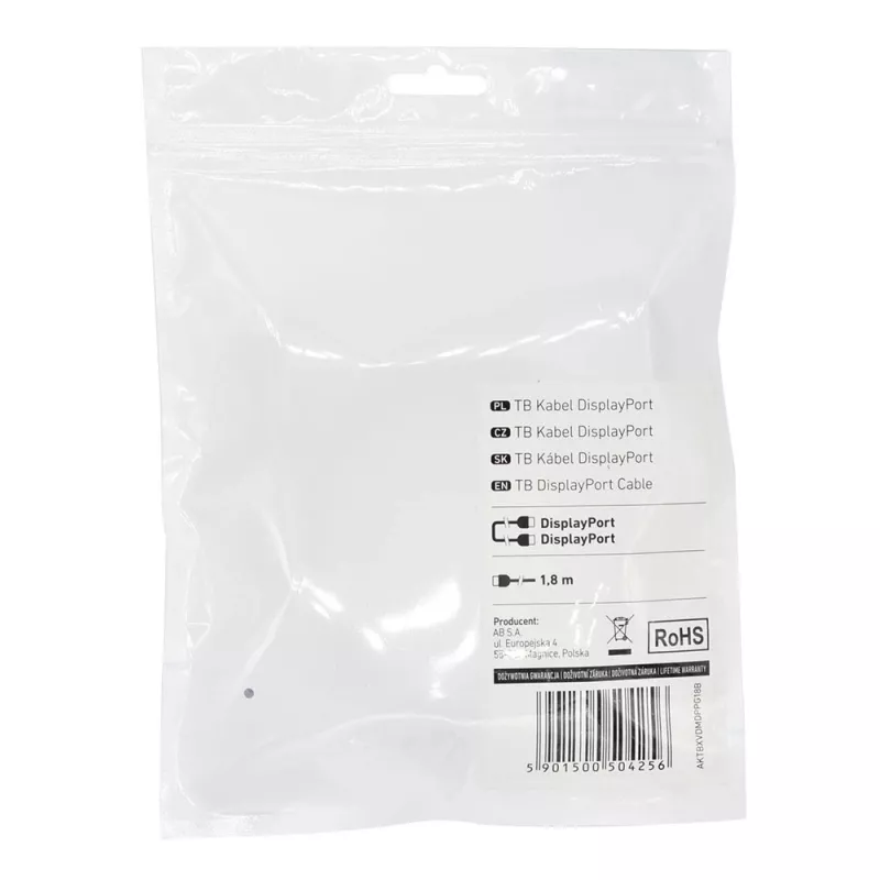 TB DisplayPort-kaabel M-M 1,8 m, must (AKTBXVDMDPPG18B)