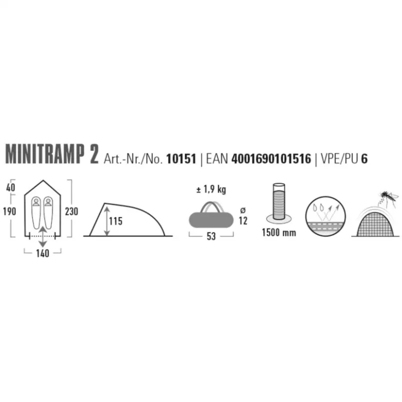 Telk High Peak Minitramp 2 kerge must/punane — 2-kohaline kompaktne matkatelk