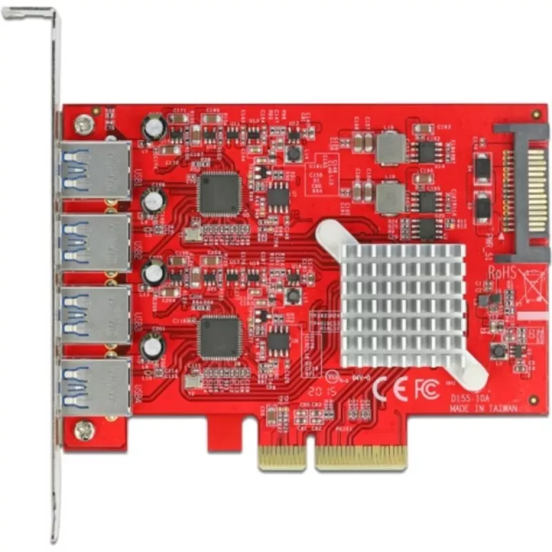 Delock PCI Express x4 kaart 4 x välise SuperSpeed USB 10 Gbps (USB 3.2 Gen 2) USB Type-A emane - USB-adapter - PCIe 3.0 x4 - USB 3.2 Gen 2 x 4 (90481)