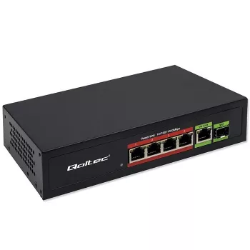 Ethernet PoE-lüliti QOLTEC 52296 — 4x RJ45 PoE-porti, 1x RJ45 üleslink