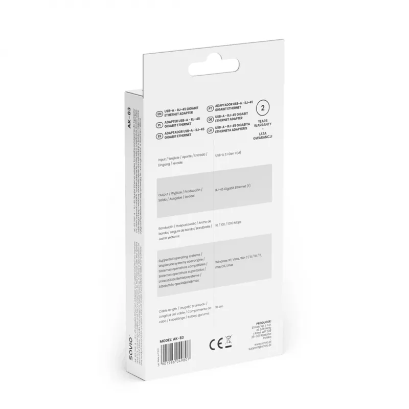 Võrguliidese adapter SAVIO AK-83 USB Type-A-pistik RJ-45, 5 Gbit/s, must