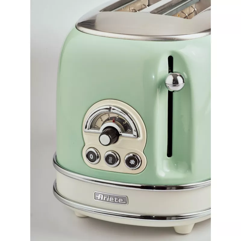 Ariete 155 Design 2 Slice Röstija võileivakorvidega, 6 röstimisastet, 810 W, roostevabast terasest korpus, eemaldatav purukauss, pastellroheline
