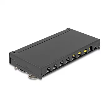 Patch-paneel DELOCK Mini Desktop RJ45 8-pordine Cat.6A varjestatud must lauale, seinale või DIN-liistule