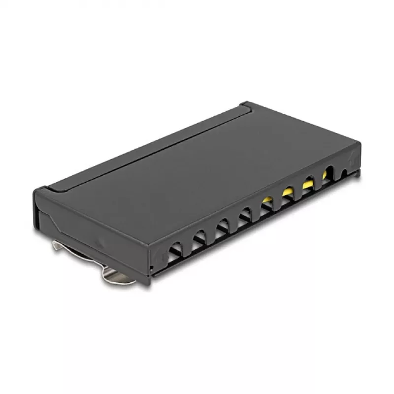 Patch-paneel DELOCK Mini Desktop RJ45 8-pordine Cat.6A varjestatud must lauale, seinale või DIN-liistule
