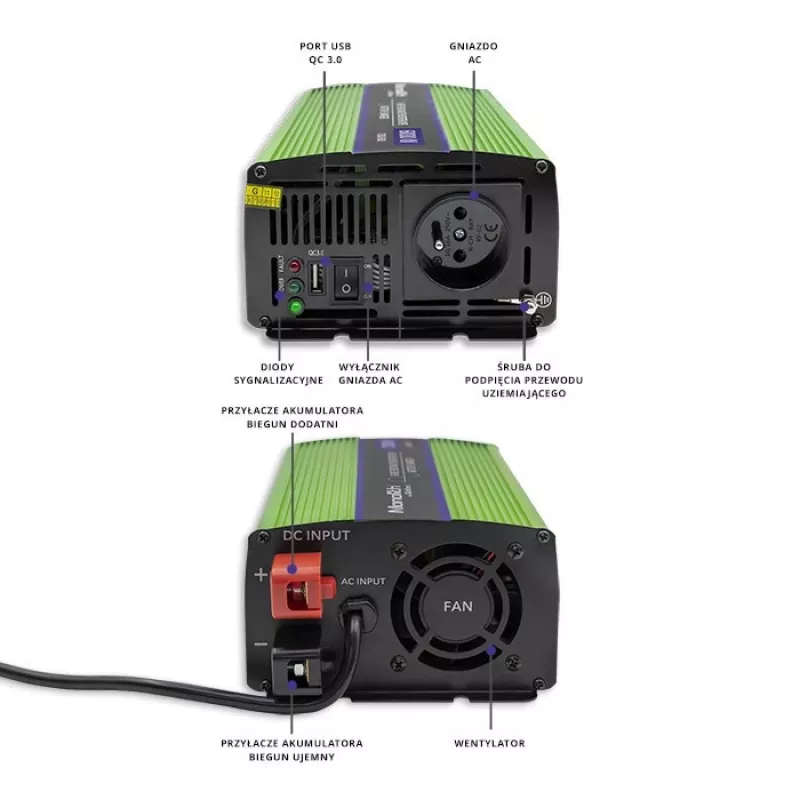 Autoinverter Qoltec Monolith 600 W roheline 12 V