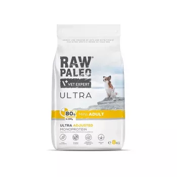 Kuiv koeratoit VETEXPERT RAW PALEO Ultra Mini Adult Turkey 8 kg — täisväärtuslikud kuivtoidupalad täiskasvanud väikest tõugu koertele, 24,5% valku, 14% rasva