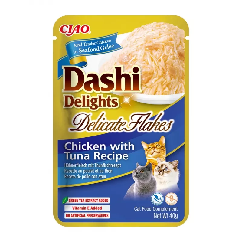 Niisked kassimaiused INABA Dashi Delights Delicate Flakes Chicken with Tuna 40 g kotike
