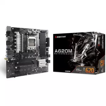 Emaplaat BIOSTAR A620MP-E PRO — AMD A620 microATX, Socket AM5, DDR5, 4 DIMM, max 128 GB, 2.5Gb LAN
