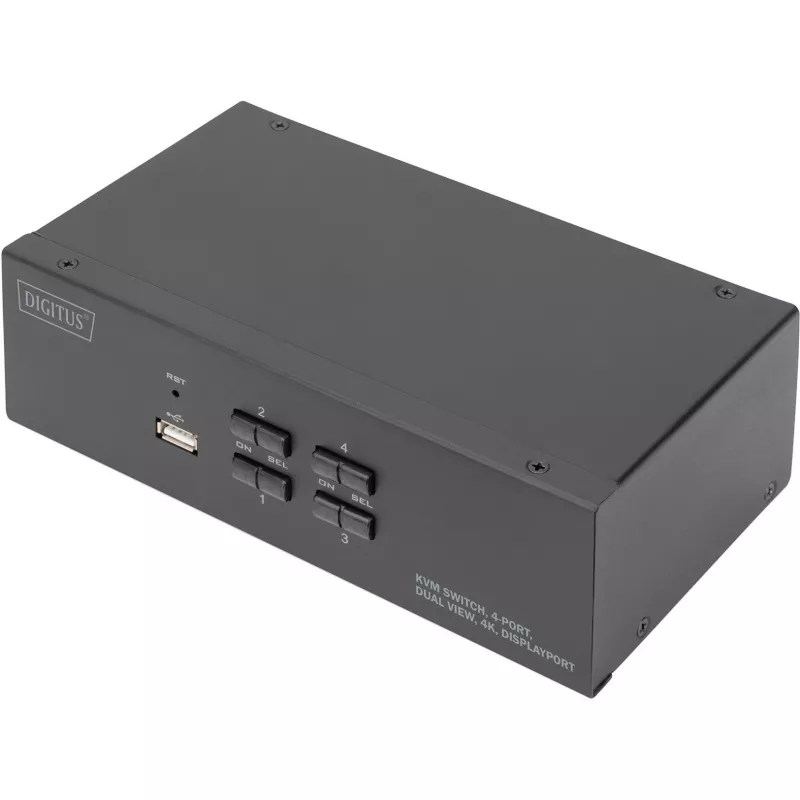 DIGITUS KVM-lüliti, 4 porti, topeltkuvar, 4K, DisplayPort®