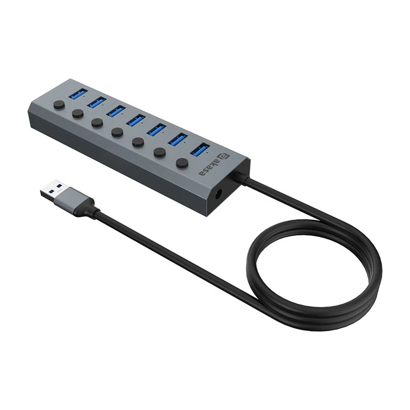 USB-jaotur Akasa AK-HB-21BKCM Alumiinium USB 3.2 Gen 1 5000 Mbit/s