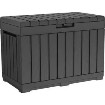 Välistingimustesse sobiv hoiukast Keter Kentwood 190L — 190 liitrit, grafiithall, klappluuk, 823×457×577 mm