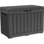 Välistingimustesse sobiv hoiukast Keter Kentwood 190L — 190 liitrit, grafiithall, klappluuk, 823×457×577 mm