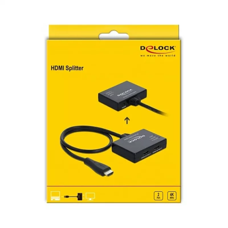 DELOCK HDMI jaotur 1 x HDMI sisse > 2 x HDMI välja 4K 60 Hz