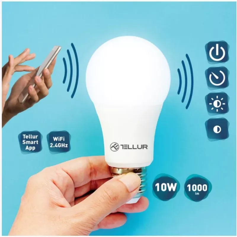 Tellur WiFi nutipirn E27, 10W valge/soe, hämardatav