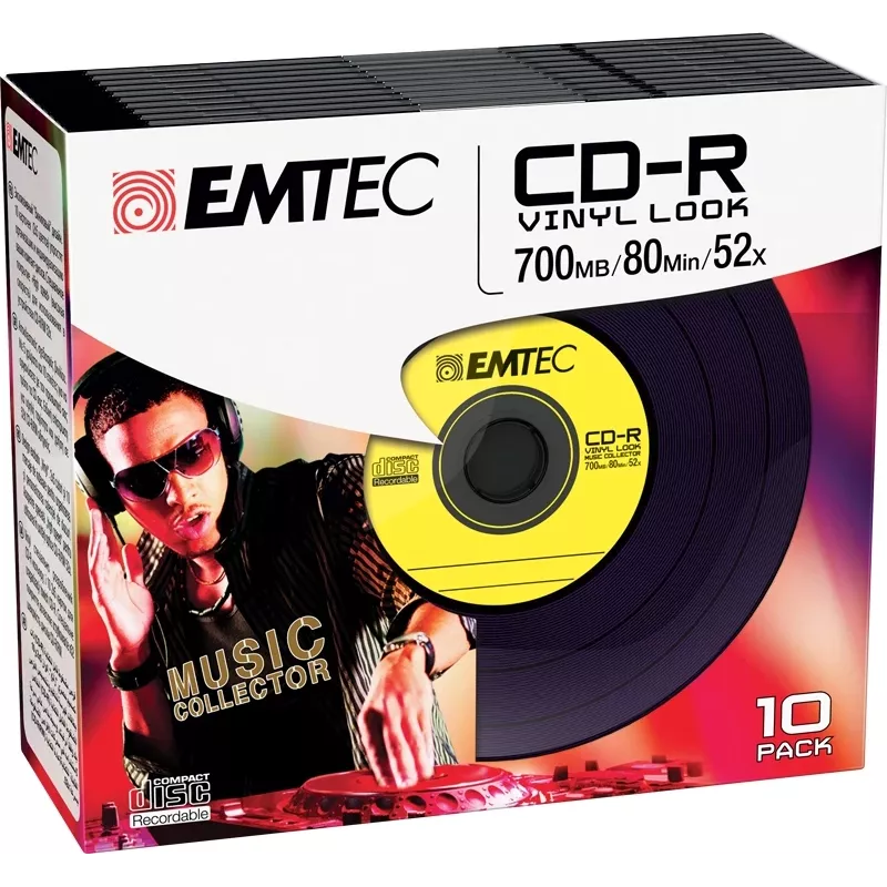EMTEC Vinyl Look - 10 x CD-R - 700 MB (80 Min) 52x - sinine, kollane, lilla, roheline, roosa - Slim Jewel Case