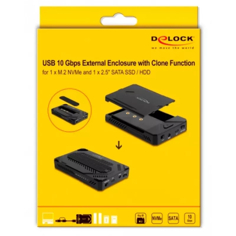 HDD/SSD korpus DeLOCK 42020 Must 2,5-tolline USB USB-C 10 Gbit/s