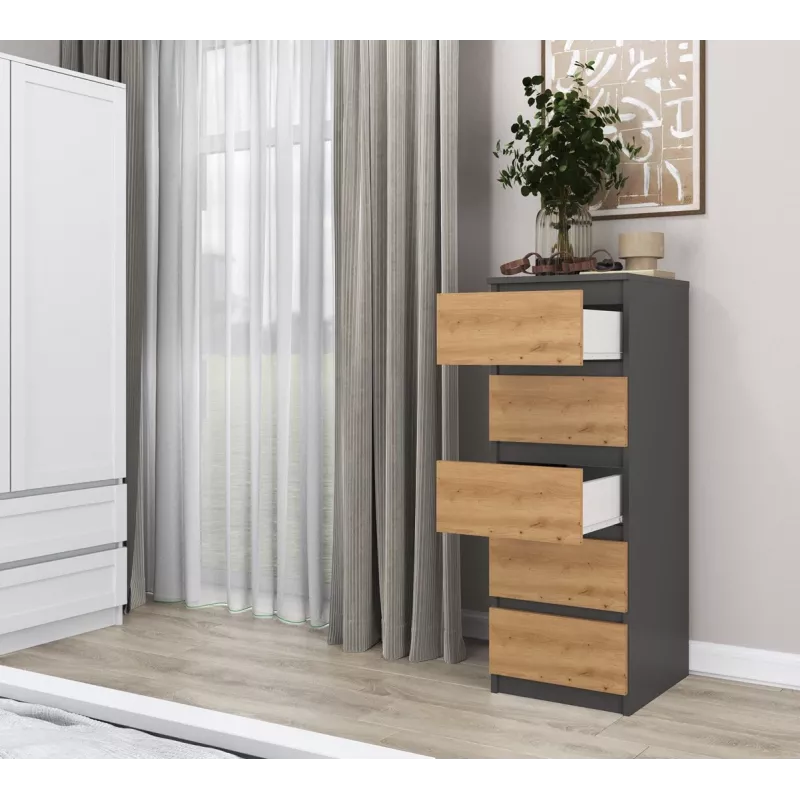Kummut Top e Shop W5 ANT/ART, 5 sahtlit, antratsiit/tamm, puitlaastplaat