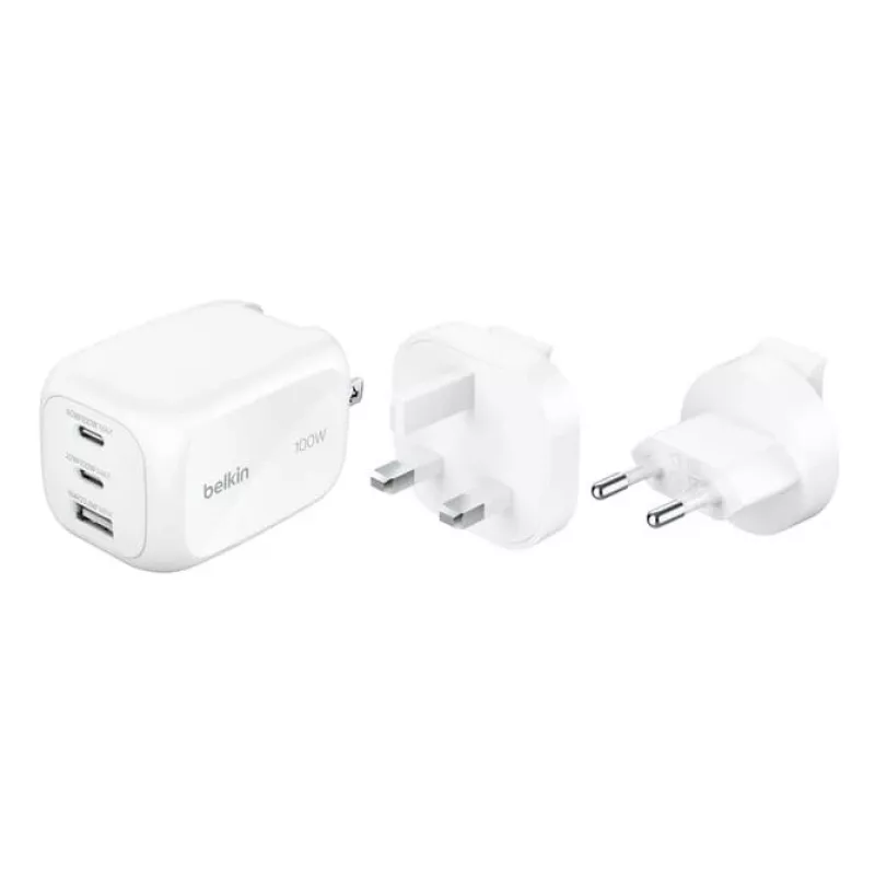 Seinalaadija Belkin BOOSTCHARGE 100W 2C1A WCH016HQWH vahetatava pistikuga