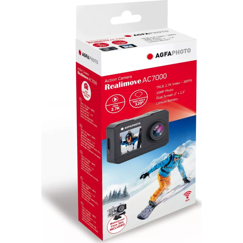 AgfaPhoto Action Cam Action Sports Camera 16 MP 2K Ultra HD CMOS Wi-Fi 58 g (AC7000BK)