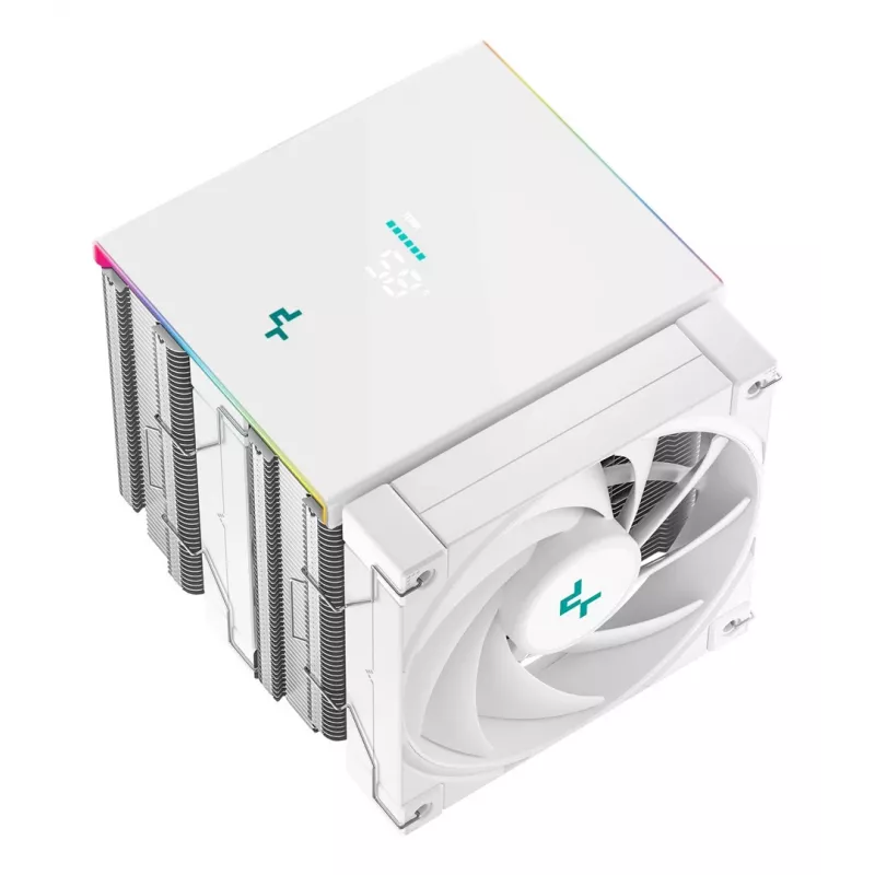 Õhkjahuti DeepCool AK620 Digital SE Valge — kahe 120 mm ventilaatoriga, 6 soojustoru, PWM, LGA 1700 tugi, sisseehitatud ekraan