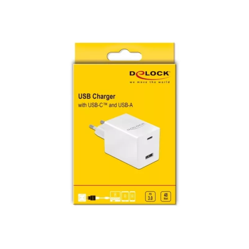 Laadija DeLOCK USB GaN laadija USB USB-C PD 3.0 ja USB Type-A 48 W