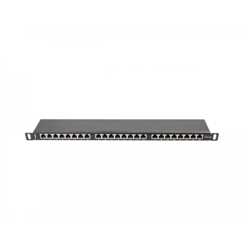 LANBERG PPS5-0024-B 24-pordine CAT5e jaotusplaat, metallist, 0,5U, 445×99×22,3 mm, must