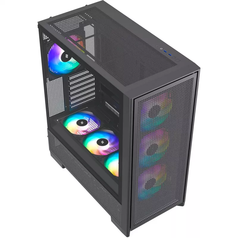 PC-korpus Silentware Air 2000 A-RGB Must — kesk-torn, karastatud klaasist külgpaneel