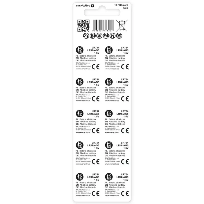 Alkaline Mini Patareid AG5 Blister 10 TK.