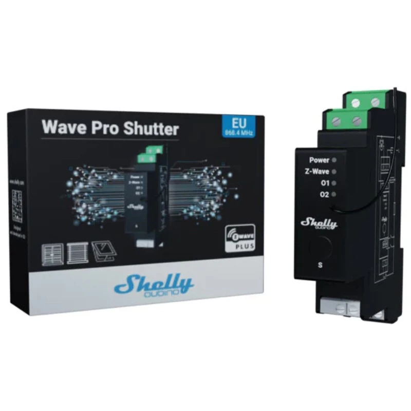 Shutter control Shelly Wave Pro Shutter, must, plastkorpus, 110–240 V AC, 50–60 Hz, 0,3 W, 19×69×94 mm