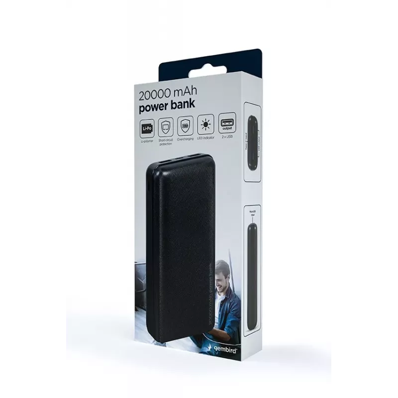 Gembird PB20-02 toitepank Liitiumpolümeer (LiPo) 20000 mAh Must