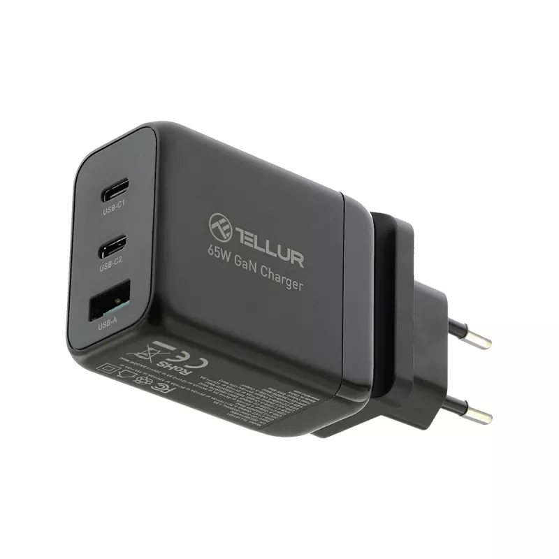 Seinalaadija Tellur TLL151451 65W, 3 porti (2x USB-C, 1x USB-A)