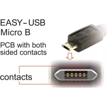 DeLOCK EASY-USB 2.0 kaabel, tüüp-A-pistik Micro-B isasele, nurga all, 5 m, must