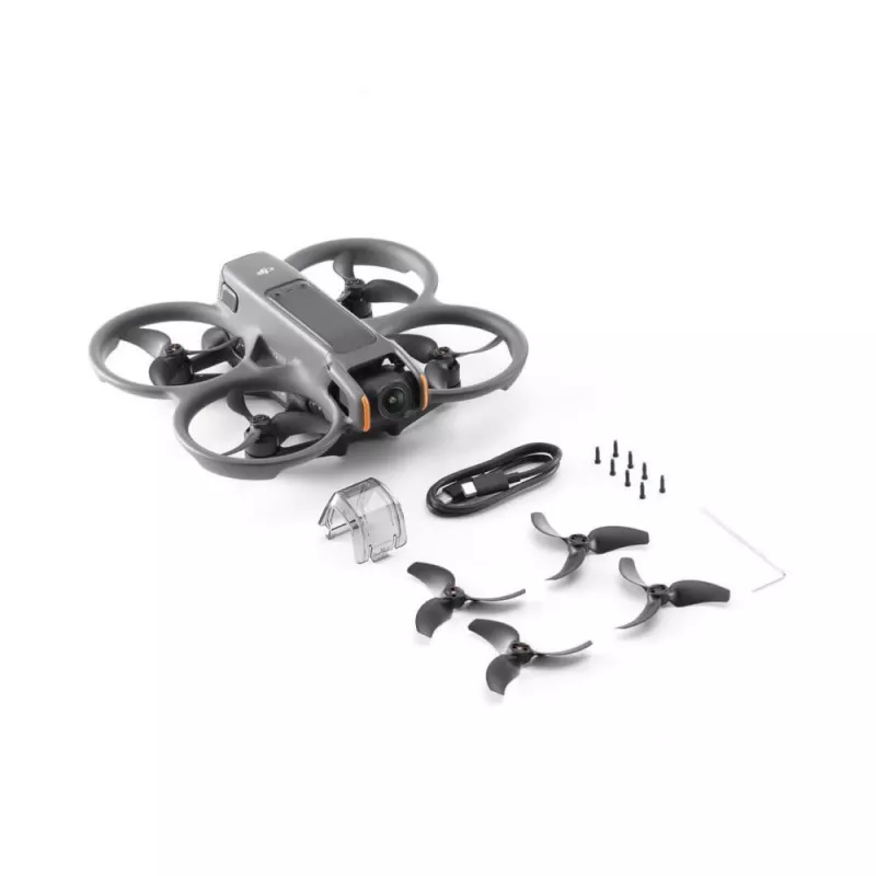 Drone DJI Avata 2 — maksimaalne ulatus 13 000 m, max kiirus 27 m/s, 4 rootorit, must (ilma prillide või kaugjuhtimispuldita)