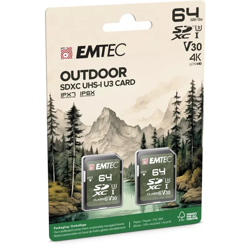 Välkmälu Emtec 64GB UHS-I U3 V30 Outdoor ECMSD64GXCU3ORP