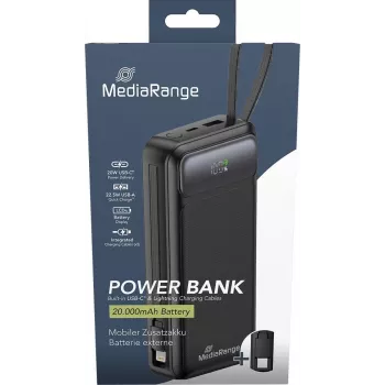Akupank MediaRange MRMA756 — 20000 mAh LiPo, 15 W väljund, USB-A + USB-C, must