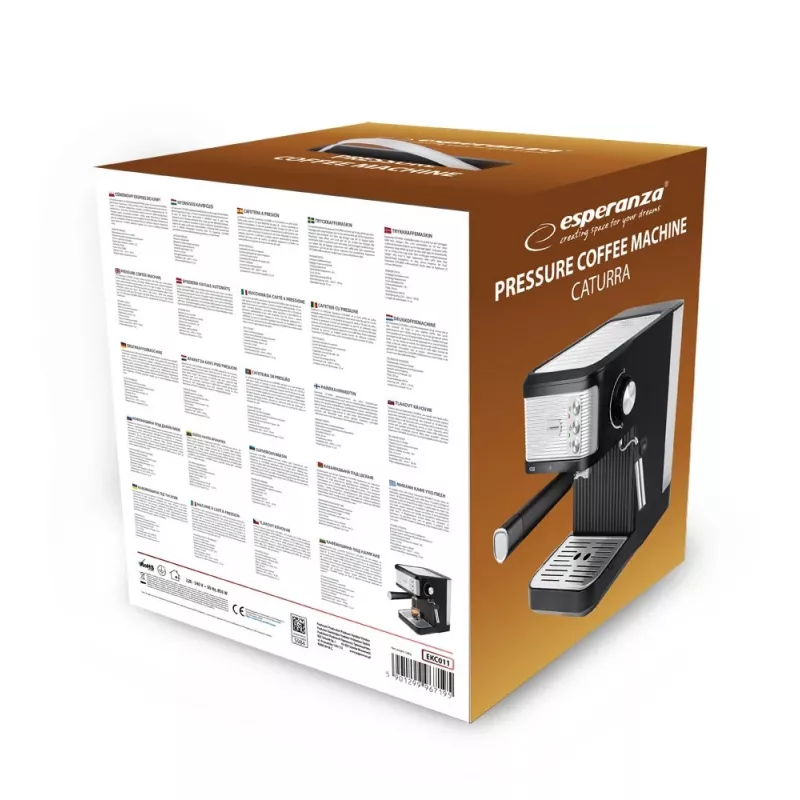 Espresso kohvimasin ESPERANZA EKC011 — 1,8 L veepaak, 850 W, 20 bar, puutetundlik juhtimine, piimavahustaja
