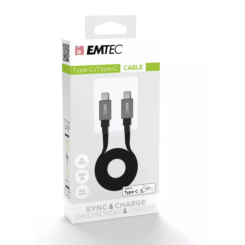 USB-kaabel Emtec T700C2 1.2m USB C Must