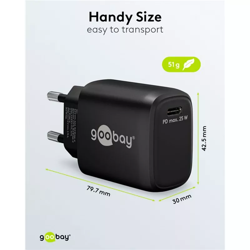 Goobay 65367 Charger Indoor AC for Laptop Smartphone Tablet Must