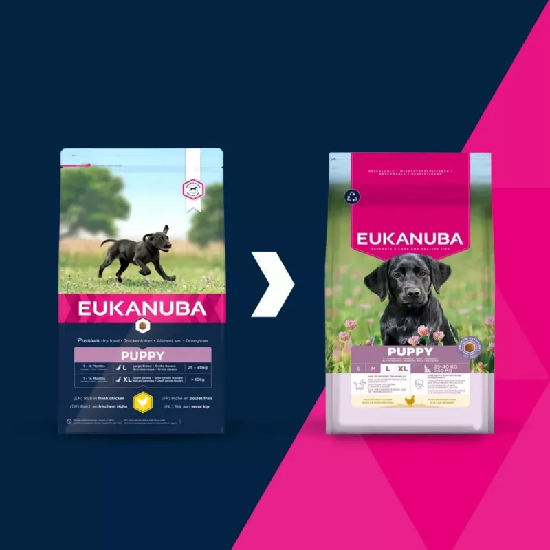 Kuiv koeratoit EUKANUBA Puppy Large Chicken 15 kg — suurte ja hiigeltõugude kutsikatele mõeldud toit, 26,5% valku