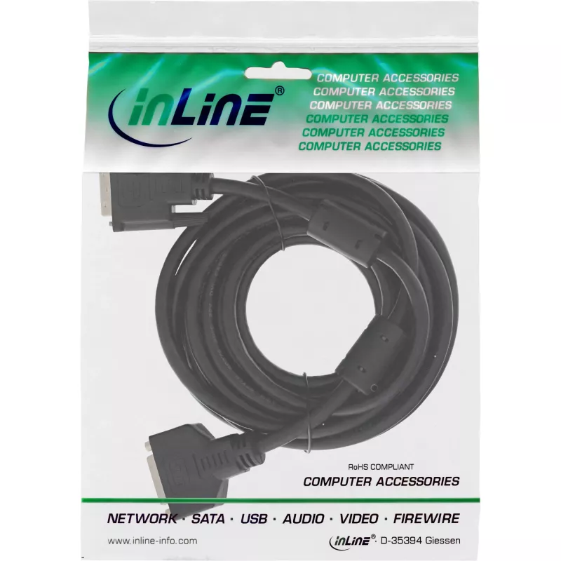 InLine DVI-D kaabel 24+1 M/F, Dual Link, 2 ferriitsüdamikku, 3m