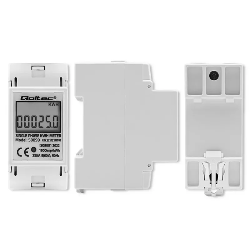 Ühefaasiline energiakulumõõtur QOLTEC 50899 230 V 50 Hz, 5(60)A, klass 1.0, LCD