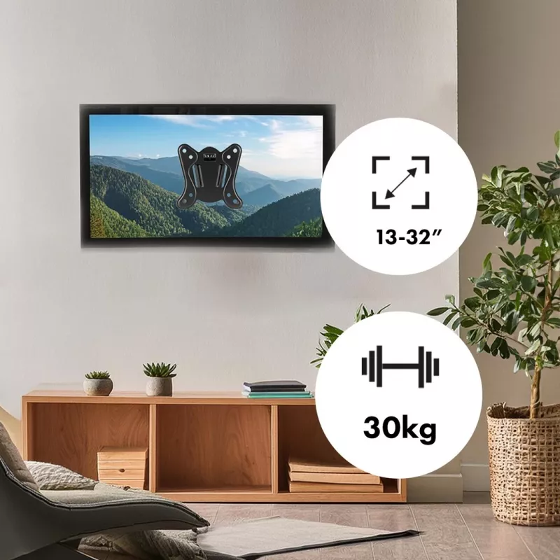 Maclean MC-416 teleri ja monitori seinakinnitus 13-32 30kg kallutatav pööratav max VESA 100x100 must pulbervärvitud LED OLED LCD universaalne kronstein hoidik