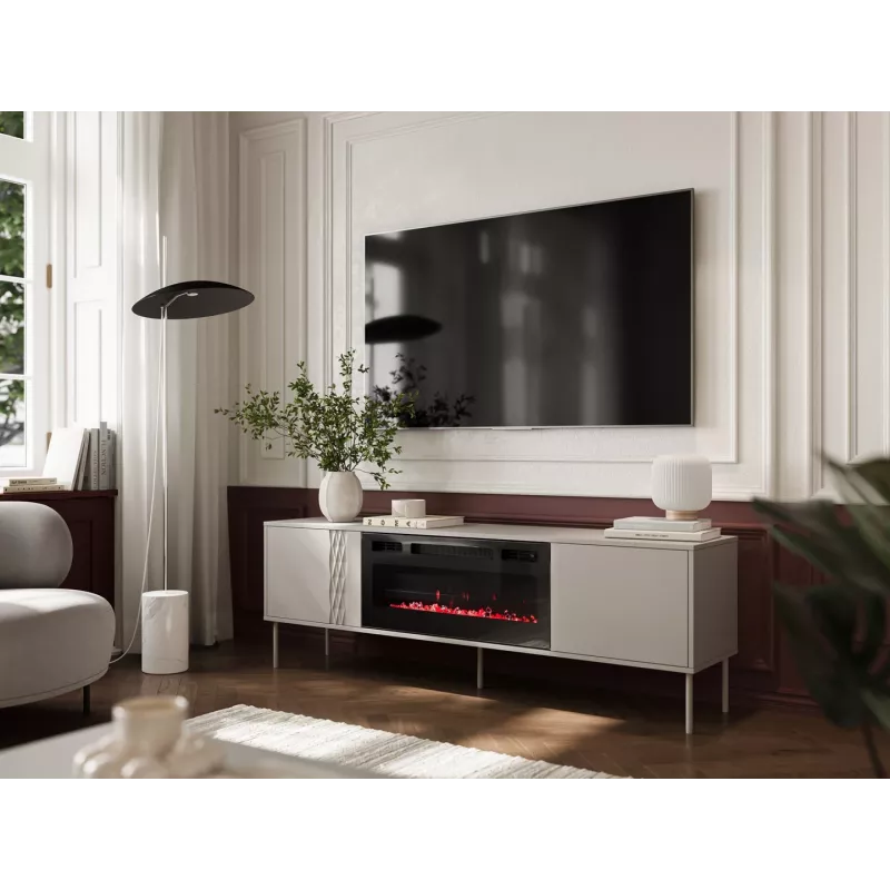 TV-kapp kaminaga Cama Meble TRESSE 180x40x54,5 cm — must raam, cashmere matt pealispind