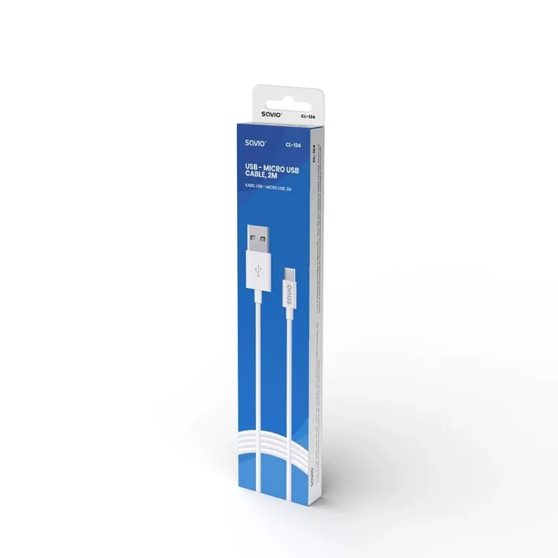 USB-kaabel SAVIO CL-124 USB 2.0, USB A pistik Micro-USB B-le, 2 m, valge