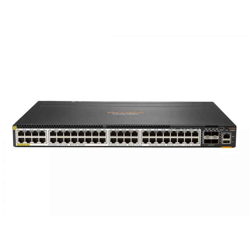 Hewlett Packard Enterprise HPE Aruba 6300M - Switch - L3 - hallatav - 48 x 100/1000/2,5G/5G (PoE+) + 4 x 1 Gigabit / 10 Gigabit / 25 Gigabit / 50 Gigabit SFP56 (ühendus / virnastamine)