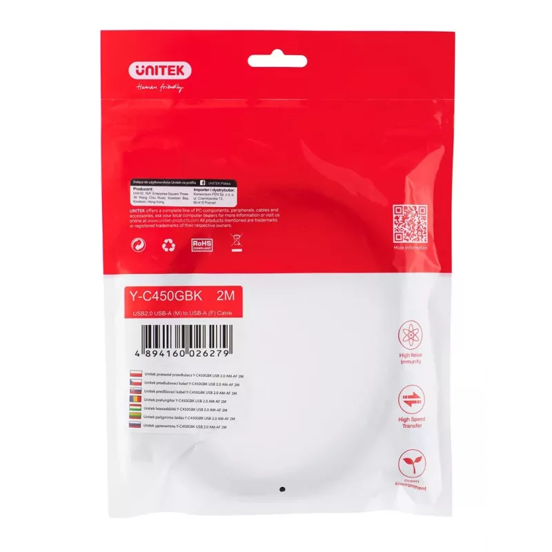 UNITEK Y-C450GBK USB-kaabel 2 m USB 2.0 USB A Must