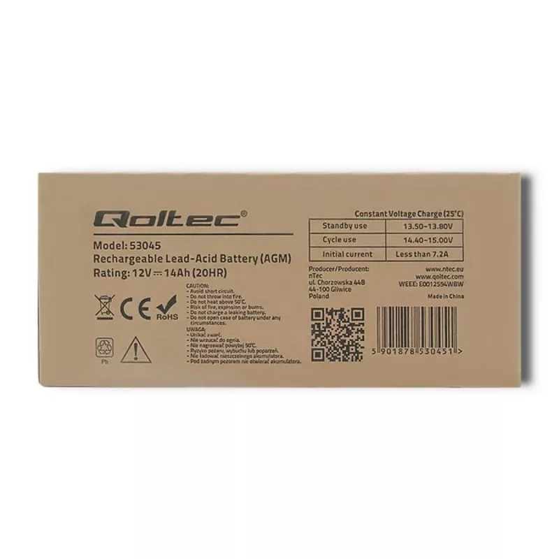 Qoltec 53045 AGM aku 12V 14Ah