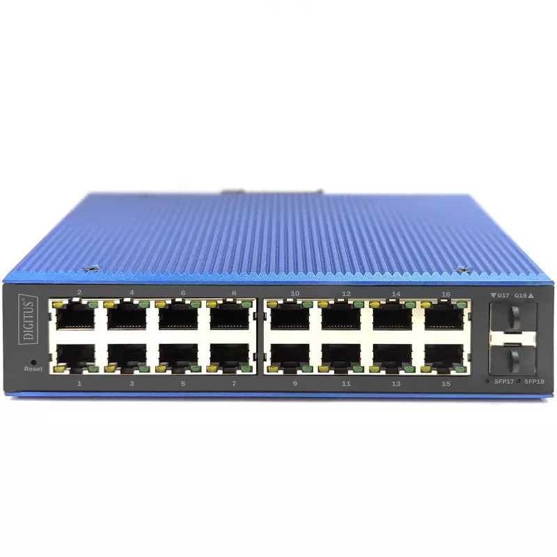 DIGITUS Industrial L2 Managed Gigabit Ethernet Switch 16x RJ-45 + 2x SFP, 12–48V DC, 8000 MAC
